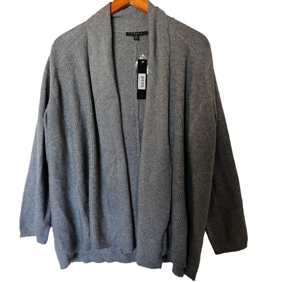 Cyrus Womens Gray Shawl Collar Long Sleeves Draped Open Front Cardigan Plus size - Picture 11 of 13